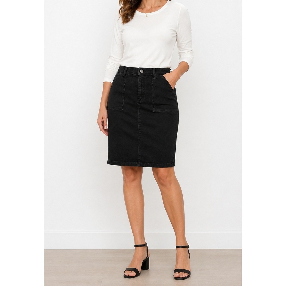 Lauren Ralph Lauren Denim Skirt Womens 8 Black Stretch Cotton Knee Utility